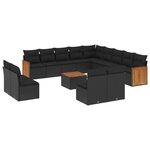vidaXL Salon de jardin avec coussins 14 Pièces noir résine tressée