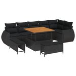 Ensemble Canapés de Jardin 9 Pièces avec Coussins  Acacia Poly Rattan Noir