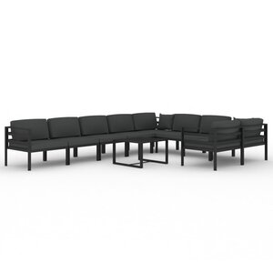 vidaXL Salon de jardin 10 Pièces avec coussins Aluminium Anthracite