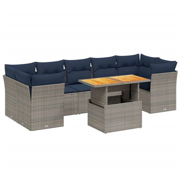 vidaXL Salon de jardin 8 Pièces avec coussins gris résine tressée