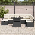 vidaXL Ensemble de canapé de jardin avec coussin 9 Pièces Noir Poly rotin