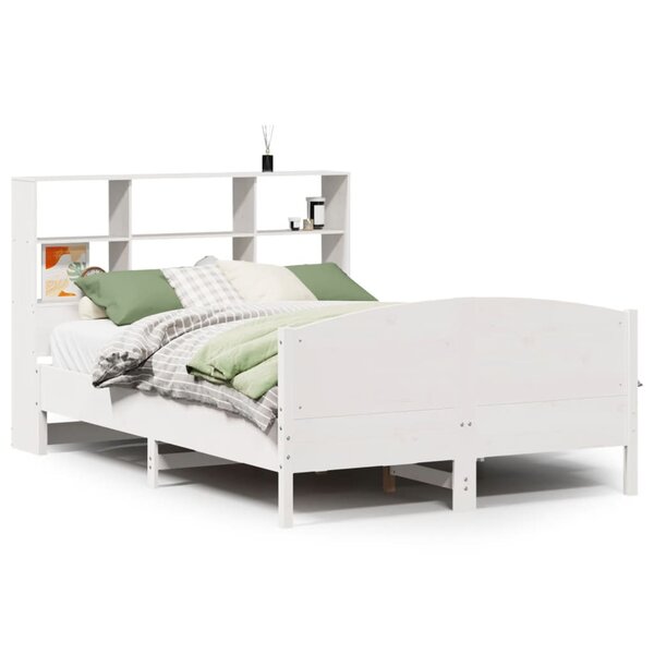 vidaXL Lit bibliothèque sans matelas blanc 160x200 cm bois pin massif