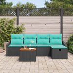 vidaXL Ensemble de canapé de jardin avec coussin 6 Pièces Noir Poly rotin