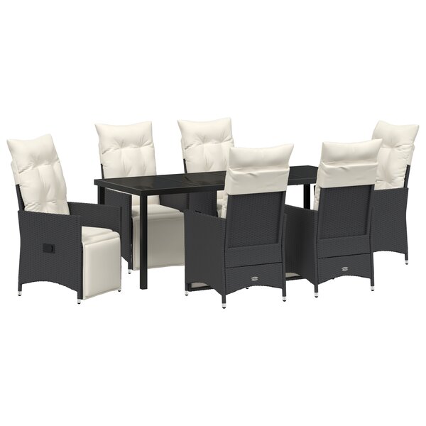 vidaXL Ensemble de salle à manger de jardin en 7 pièces avec coussins en poly rattan noir