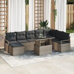 Ensemble de Canapé de Jardin 9 Pièces avec Coussins Gris Rotin