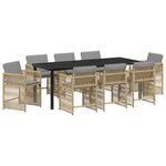 vidaXL Set de salle à manger de jardin de 9 pièces avec coussins beige poly rotin