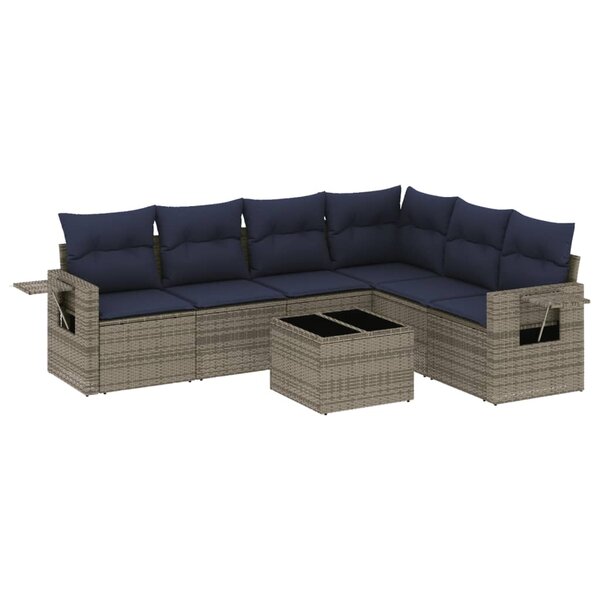 vidaXL Salon de jardin 7 Pièces avec coussins gris résine tressée