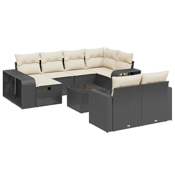 vidaXL Salon de jardin 11 Pièces avec coussins noir résine tressée