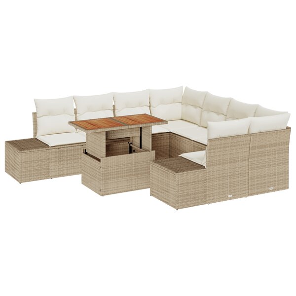 vidaXL Ensemble de salle à manger de jardin de 9 pièces avec coussins beige en poly rotin et acacia