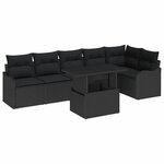 vidaXL Ensemble de canapé de jardin avec coussin 7 Pièces Noir Poly rotin