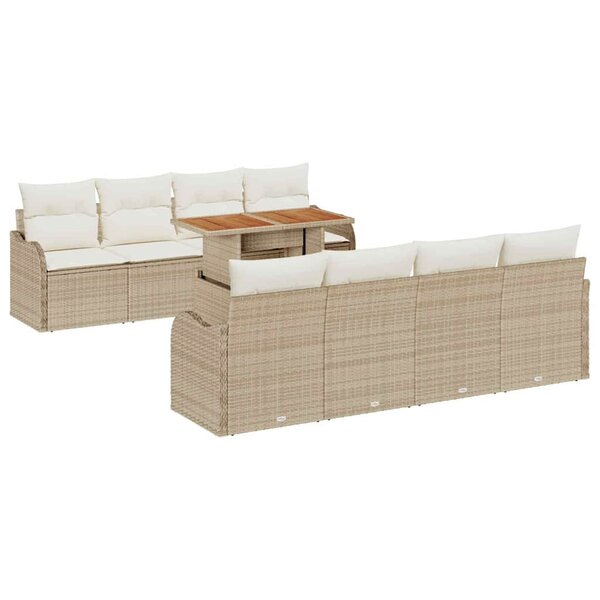 vidaXL Ensemble de canapé de jardin 9 Pièces Beige Poly rotin