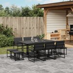vidaXL Ensemble à manger de jardin avec coussins 11 Pièces noir textilène