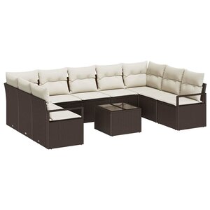 vidaXL Ensemble de canapé de jardin 10 Pièces Marron et Crème