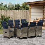 Ensemble de Salle à Manger de Jardin 9 Pièces avec Coussins en Rattan Poly