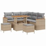 vidaXL Canapé de jardin 8 pièces avec coussins beiges en poly rotin