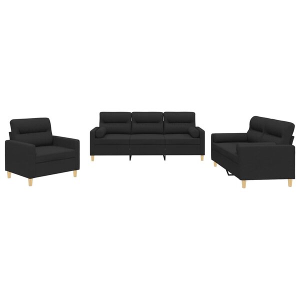 vidaXL Ensemble de canapés 3 Pièces avec coussins noir tissu