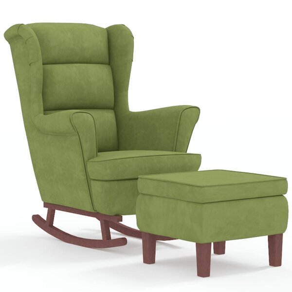 vidaXL Fauteuil à bascule à oreilles en velours vert clair bois massif