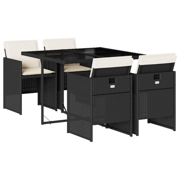 vidaXL Ensemble à manger de jardin coussins 5Pièces Noir Résine tressée