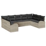 Canapé de jardin 9 pièces avec coussins gris clair en poly rotin