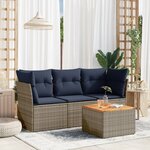 vidaXL Salon de jardin 4 Pièces avec coussins gris résine tressée