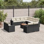 vidaXL Salon de jardin avec coussins 13 Pièces noir résine tressée