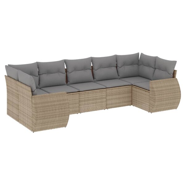 vidaXL Salon de jardin avec coussins 7 Pièces beige résine tressée