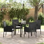 vidaXL Ensemble de Salle à Manger de Jardin 5 Pièces avec Coussins Noir Rattan Poly