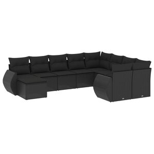 vidaXL Salon de jardin 10 Pièces avec coussins noir résine tressée