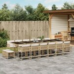 vidaXL Ensemble à manger de jardin et coussins 17 Pièces beige