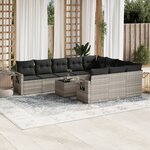 vidaXL Salon de jardin 11 Pièces avec coussins gris clair résine tressée