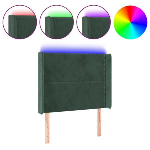 vidaXL Tête de lit à LED Vert foncé 83x16x118/128 cm Velours