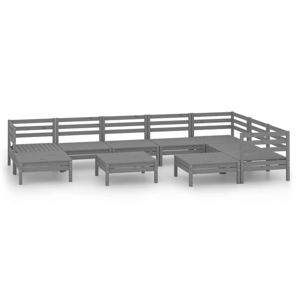 Salon de jardin meuble d'extérieur ensemble de mobilier 10 pièces bois de pin massif gris 02_0015248