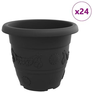 vidaXL Pot à fleurs rond 24 Pièces Noir Ø 34 x 28 cm Plastique