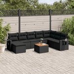 vidaXL Salon de jardin 9 Pièces avec coussins noir résine tressée