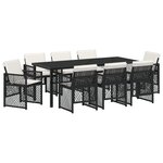 Ensemble de jardin 9 pièces avec coussins en poly rotin noir