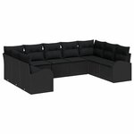vidaXL Ensemble de canapé de jardin avec coussin 9 Pièces Noir Poly rotin