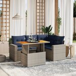 vidaXL Salon de jardin 5 Pièces avec coussins gris résine tressée