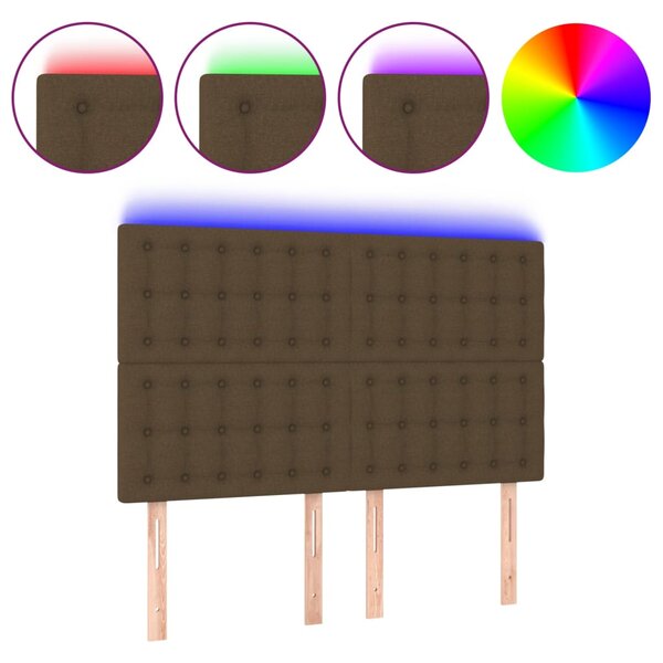 vidaXL Tête de lit à LED Marron foncé 144x5x118/128 cm Tissu