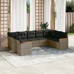 vidaXL Salon de jardin 9 Pièces avec coussins gris résine tressée