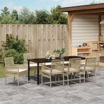 vidaXL Ensemble de salle à manger de jardin 9 pièces avec coussins Beige Poly Rattan