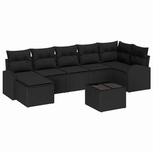 vidaXL Ensemble de canapé de jardin avec coussin 8 Pièces Noir Poly rotin