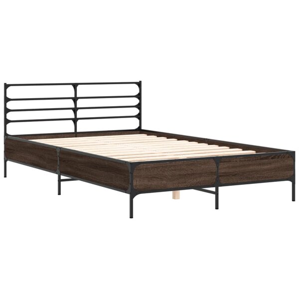 vidaXL Cadre de lit chêne marron 140x190 cm bois d'ingénierie et métal