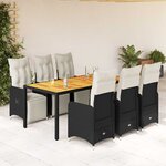 vidaXL Ensemble de bistro de jardin 7 Pièces coussins noir poly rotin