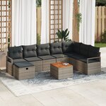 Ensemble de canapés de jardin 9 pièces avec coussins gris en rattan synthétique