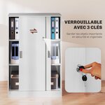 Armoire de bureau 2 portes coulissantes 80 x 40 x 120 cm verrouillable rangement moderne en panneaux de particules blanc 21_0002432