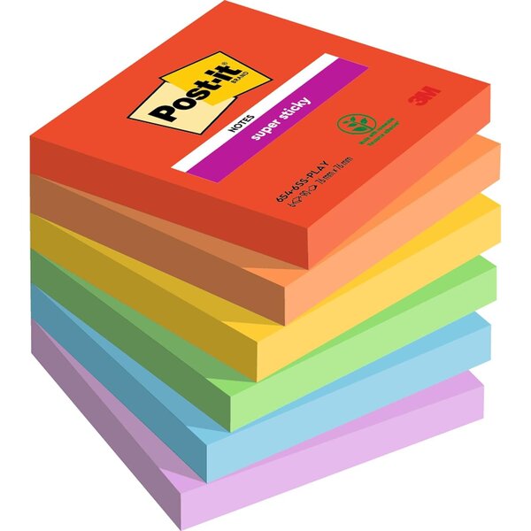 Bloc-note adhésif Super Sticky Notes  76 x 76 mm  6 blocs assortis POST-IT