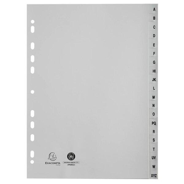 Intercalaires Imprimés Alphabétiques Pp Recyclé - Az 20 Positions - A4 - Gris - X 20 - Exacompta
