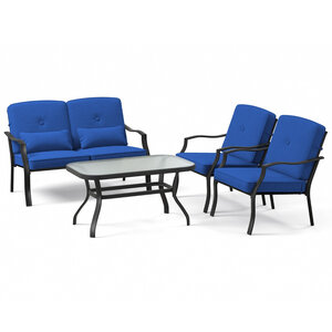 Lot de 4 pieces salon de jardin en métal 122 x 76 x 74 cm 2 chaises simples confort ergonomique design bleu 20_0009946