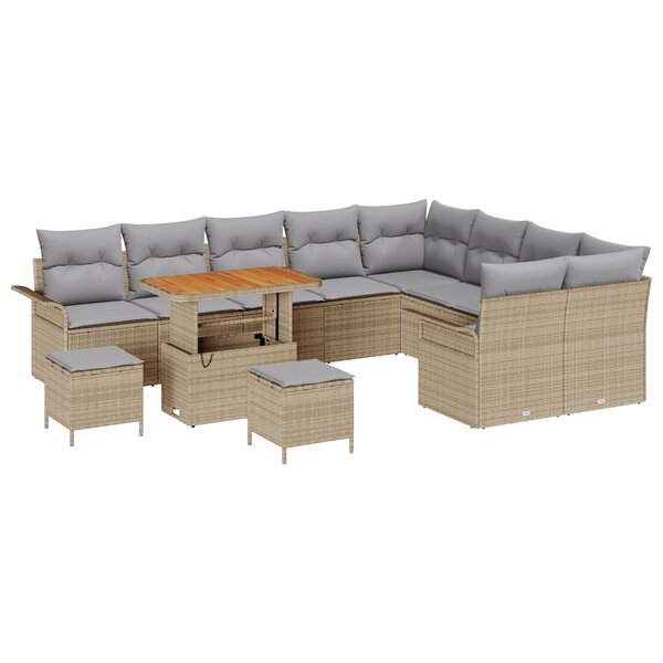 Ensemble de canapé de jardin 12 pièces avec coussins beige poly rotin acacia