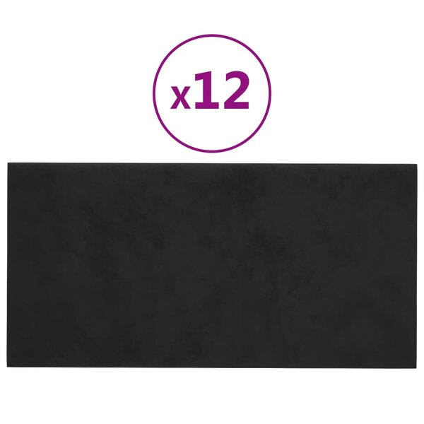 vidaXL Panneaux muraux 12 Pièces Noir 30x15 cm Velours 0 54 m²